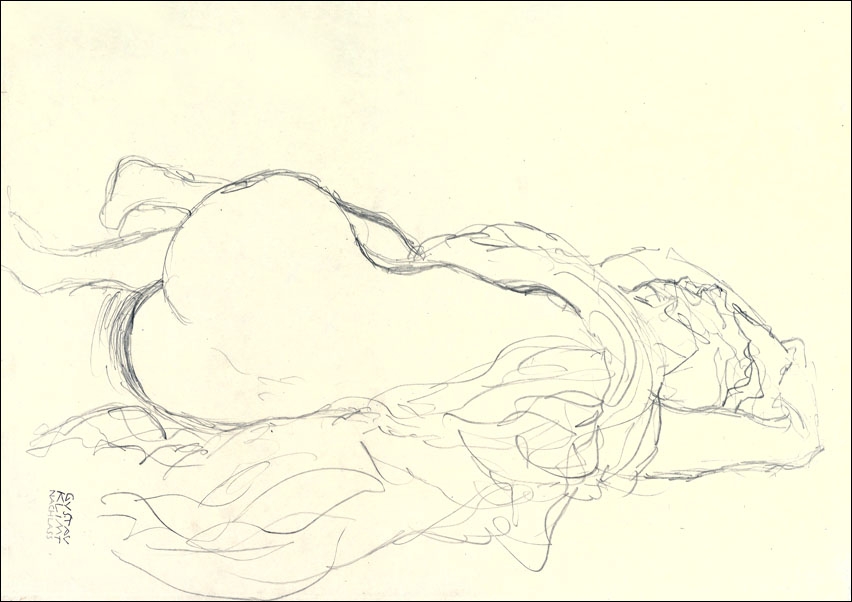 Reclining Nude with Drapery, Back View, Gustav Klimt - plakat Wymiar do wyboru: 70x50 cm