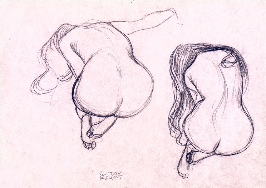 Two Studies of a Seated Nude with Long Hair, Gustav Klimt - plakat Wymiar do wyboru: 59,4x42 cm