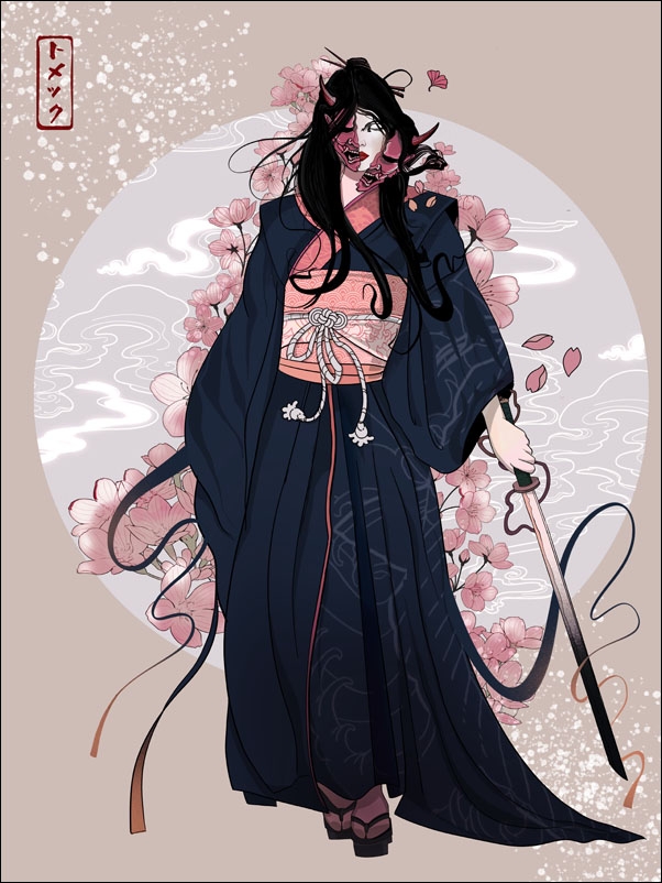 Geisha, maska demona - plakat Wymiar do wyboru: 70x100 cm