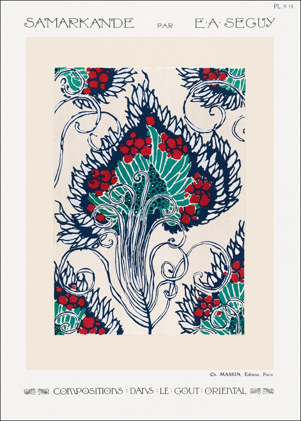 Botanical pochoir pattern in Art Nouveau oriental style, E. A. Séguy -  plakat Wymiar do wyboru: 30x40 cm