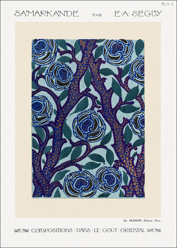 Flower pattern Art Deco stencil print in oriental style, E. A. Séguy -  plakat Wymiar do wyboru: 20x30 cm