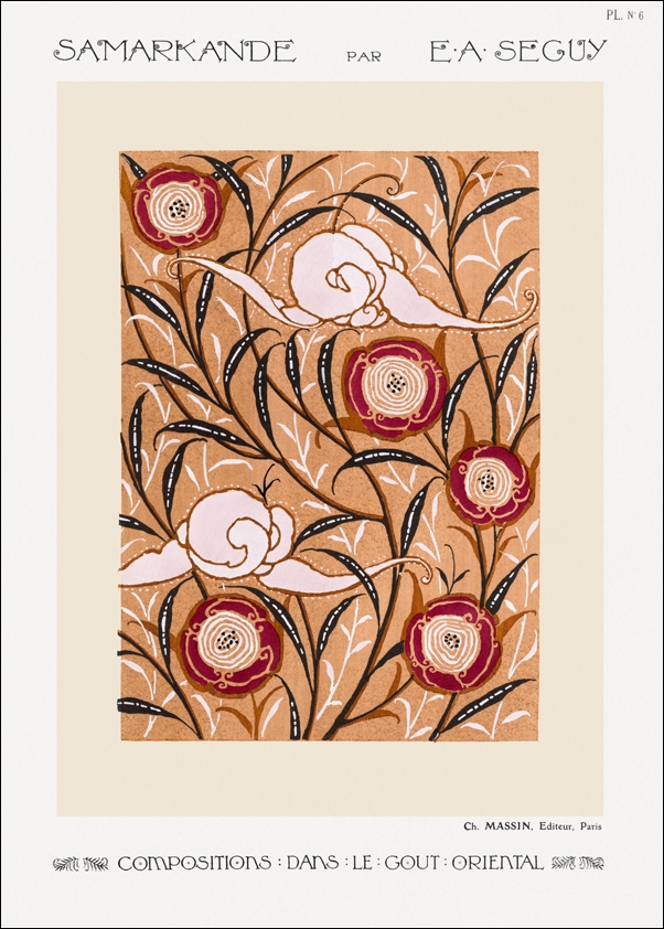 Art Nouveau Flower pattern stencil print in oriental style, E. A. Séguy -  plakat Wymiar do wyboru: 21x29,7 cm