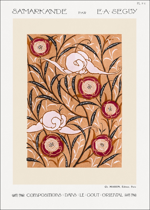 Art Nouveau Flower pattern stencil print in oriental style, E. A. Séguy -  plakat Wymiar do wyboru: 70x100 cm