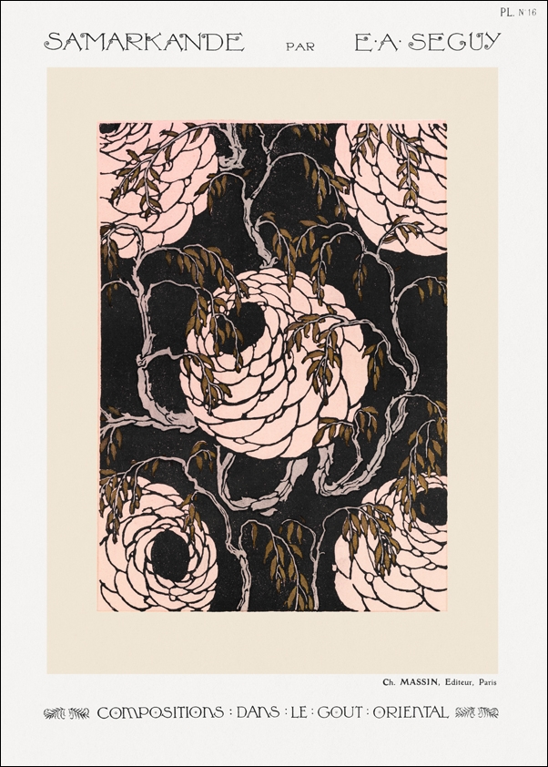 Flower pattern Art Deco stencil print in oriental style, E. A. Séguy -  plakat Wymiar do wyboru: 42x59,4 cm