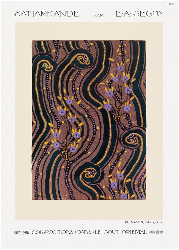 Art Deco Flower pattern pochoir print in oriental style, E. A. Séguy -  plakat Wymiar do wyboru: 21x29,7 cm