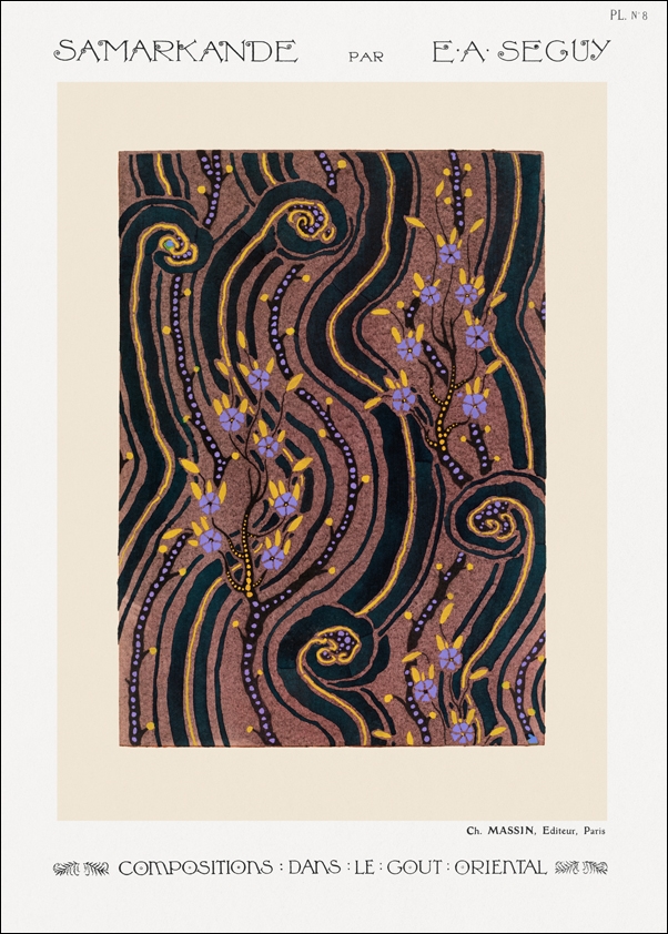 Art Deco Flower pattern pochoir print in oriental style, E. A. Séguy -  plakat Wymiar do wyboru: 29,7x42 cm