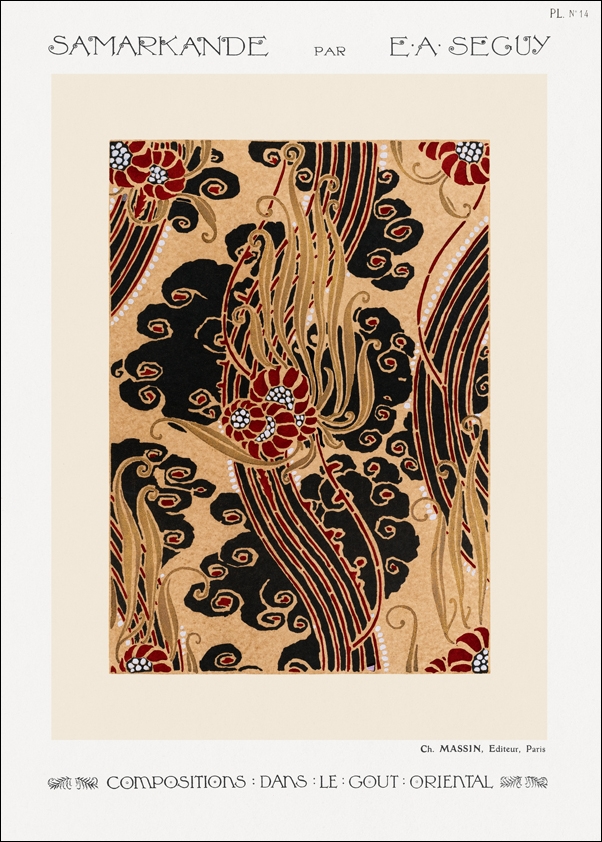Flower pattern Art Deco stencil print in oriental style. Original from our own 1914 edition of Samarkande, E. A. Séguy -  plakat Wymiar do wyboru: 30x