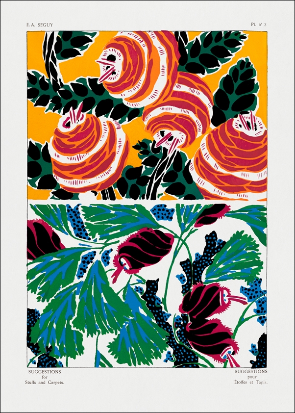 Vintage floral patterns, Art Nouveau flower pochoir stencil print, E. A. Séguy -  plakat Wymiar do wyboru: 42x59,4 cm