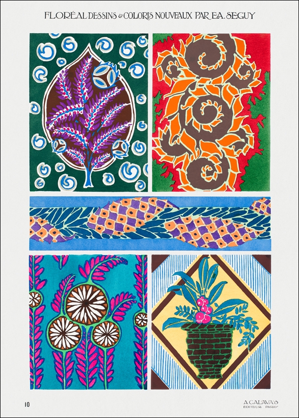 Colorful floral design, art nouveau & art deco artwork, plate no. 10 from Floréal, E. A. Séguy -  plakat Wymiar do wyboru: 42x59,4 cm