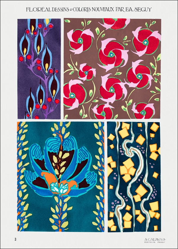 Floral colorful background, vintage art deco & art nouveau background, plate no. 3 from Floréal, E. A. Séguy -  plakat Wymiar do wyboru: 50x70 cm