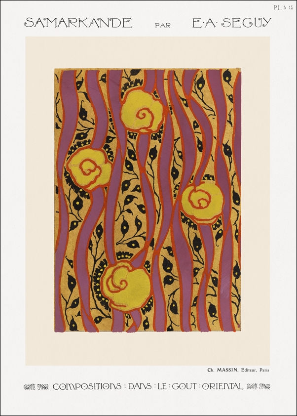 Flower pattern Art Deco stencil print in oriental style.Original from our own 1914 edition of Samarkande, E. A. Séguy -  plakat Wymiar do wyboru: 70x1