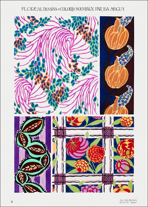 Art deco pattern, art nouveau painting, plate no. 11 from Floréal, E. A. Séguy -  plakat Wymiar do wyboru: 61x91,5 cm
