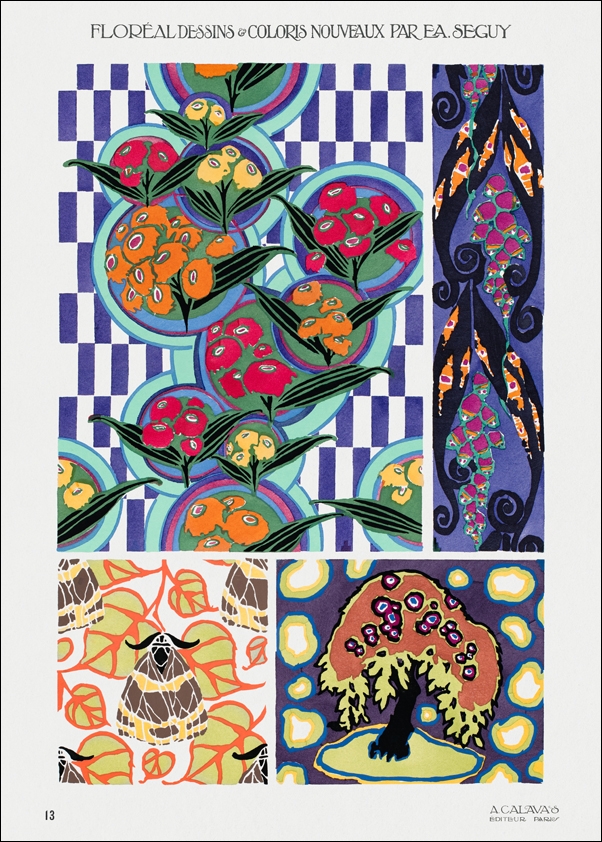 Floral colorful background, vintage art deco & art nouveau background, plate no. 13 from Floréal, E. A. Séguy -  plakat Wymiar do wyboru: 50x70 cm