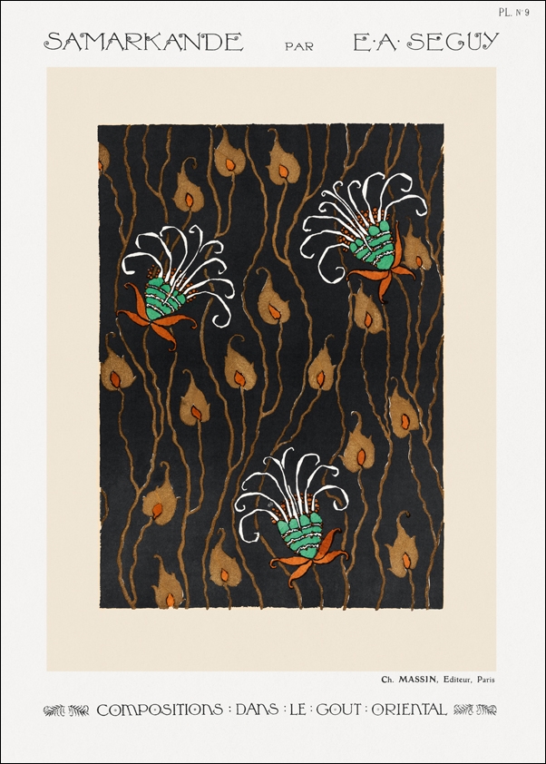 Art Deco Flower pattern pochoir print in oriental style, E. A. Séguy -  plakat Wymiar do wyboru: 20x30 cm