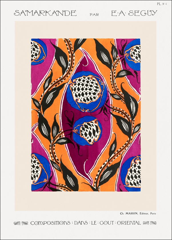 Flower pochoir pattern in Art Nouveau, E. A. Séguy -  plakat Wymiar do wyboru: 30x40 cm