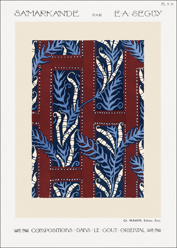 Fern pochoir pattern in Art Deco oriental style, E. A. Séguy -  plakat Wymiar do wyboru: 70x100 cm
