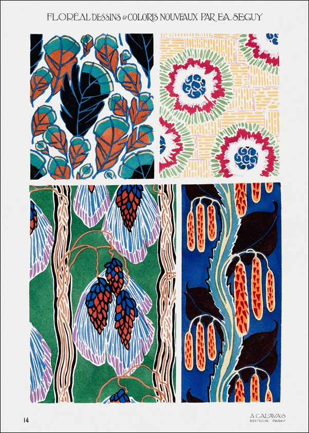 Colorful floral design, art nouveau & art deco artwork, plate no. 14 from Floréal, E. A. Séguy -  plakat Wymiar do wyboru: 60x80 cm