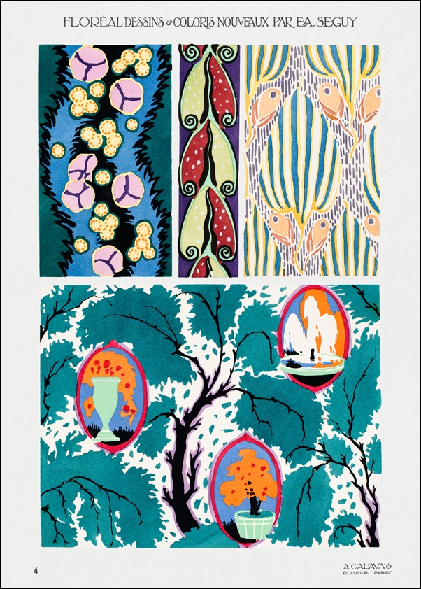 Colorful floral design, art nouveau & art deco artwork, plate no. 4 from Floréal, E. A. Séguy -  plakat Wymiar do wyboru: 42x59,4 cm