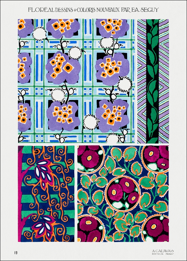 Floral colorful background, vintage art deco & art nouveau background, plate no. 19 from Floréal, E. A. Séguy -  plakat Wymiar do wyboru: 61x91,5 cm