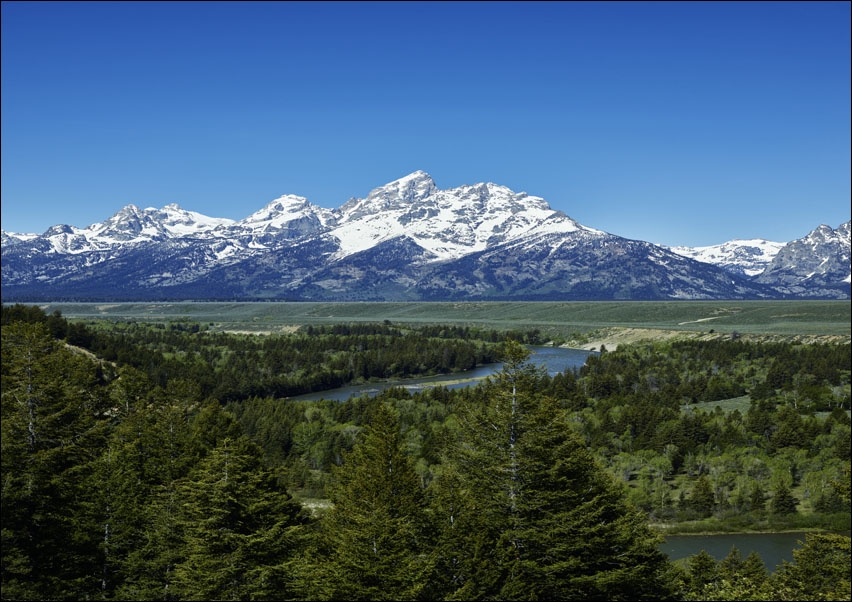 Spectacular peaks in the Teton Range seem to explode from the valley in Grand Teton National Park in northwest Wyoming, Carol Highsmith - plakat 70x50
