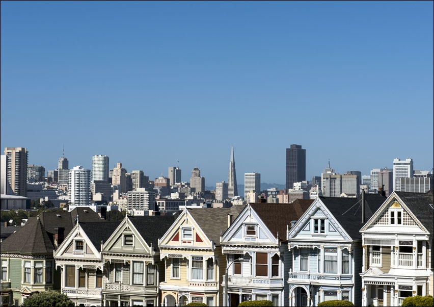 The infamous row of Victorian houses across from Alamo Square Park, in San Francisco, Carol Highsmith - plakat 40x30 cm