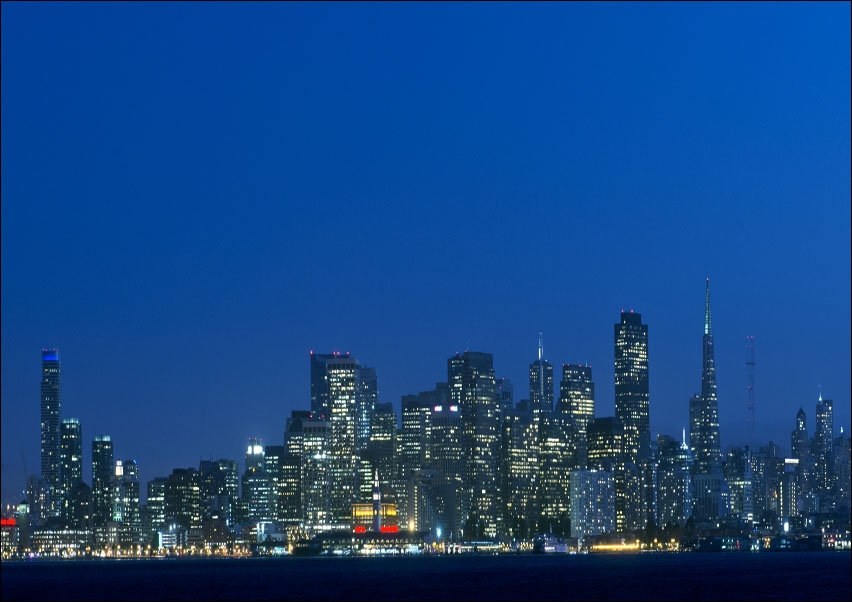 Night skyline of San Francisco from Treasure Island., Carol Highsmith - plakat 50x40 cm