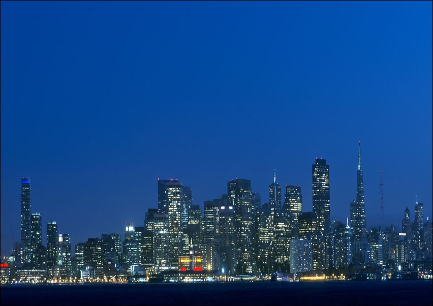 Night skyline of San Francisco from Treasure Island., Carol Highsmith - plakat 60x40 cm