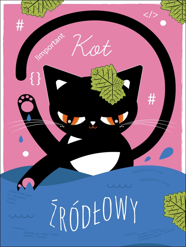 Kot Źródłowy różowy - plakat Wymiar do wyboru: 29,7x42 cm