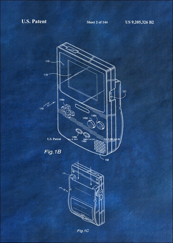 Patent, Konsola Przenosna Gameboy niebieski - plakat Wymiar do wyboru: 40x50 cm