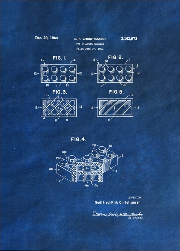Patent, Lego II 1964 Niebieskie - plakat Wymiar do wyboru: 40x50 cm