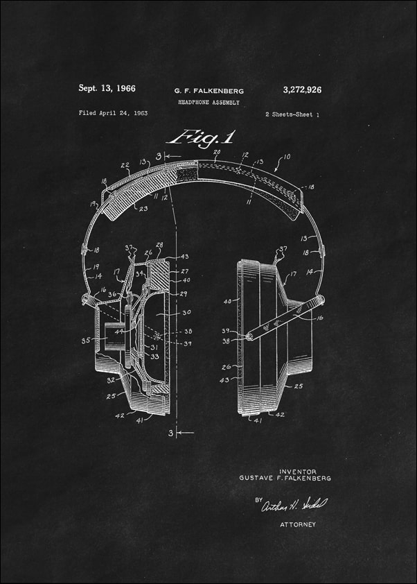 Patent, Sluchawki 1966 Czarne - plakat Wymiar do wyboru: 50x70 cm