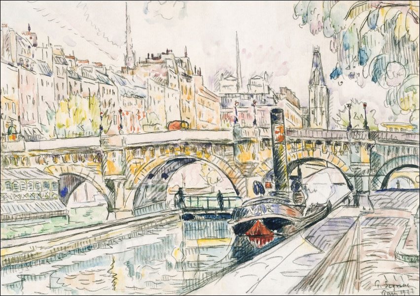 Tugboat at the Pont Neuf, Paris, Paul Signac - plakat 42x29,7 cm