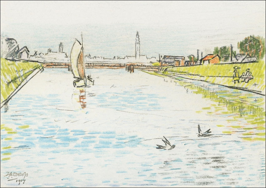 View of a Canal with a Sailing Ship, Jan Toorop - plakat 100x70 cm