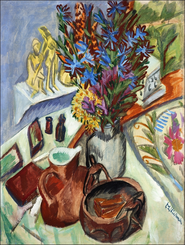 Still Life with Jug and African Bowl, Ernst Ludwig Kirchner - plakat 61x91,5 cm