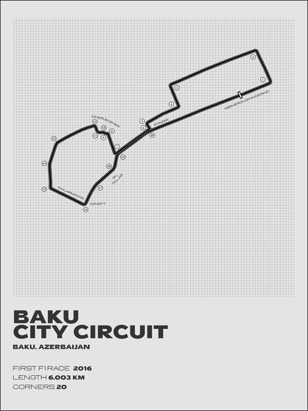 Red bull ring, Baku, gray - plakat Wymiar do wyboru: 29,7x42 cm