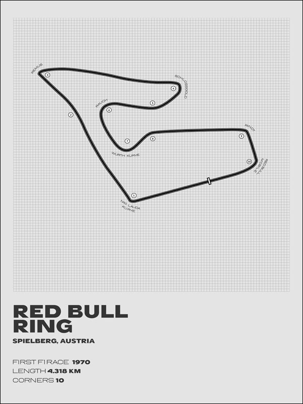 Red bull ring, Austria, gray - plakat Wymiar do wyboru: 29,7x42 cm