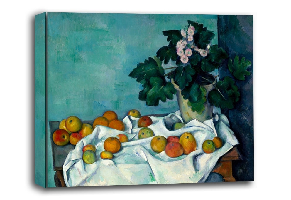 Still Life with Apples and a Pot of Primroses, Paul Cézanne - obraz na płótnie Wymiar do wyboru: 50x40 cm