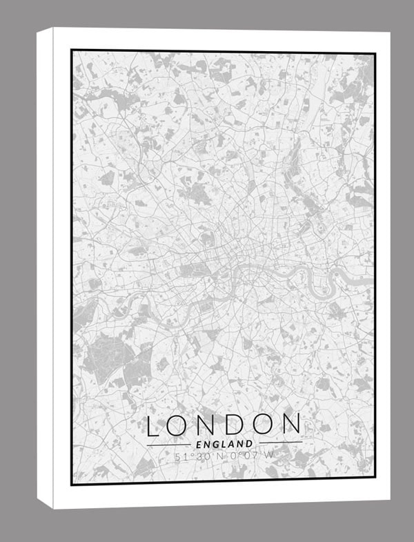 Zdjęcia - Obraz Londyn mapa czarno biała -  na płótnie Wymiar do wyboru: 40x60 cm