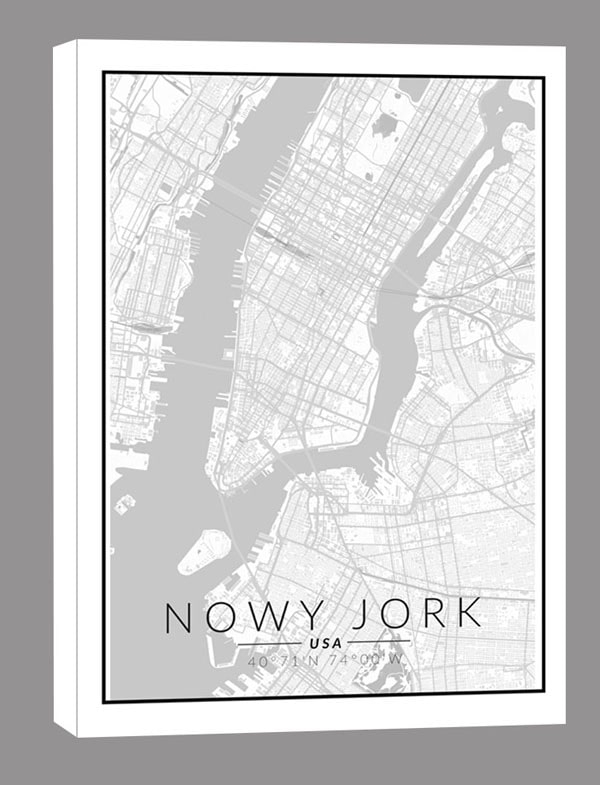 Фото - Картина Nowy Jork mapa czarno biała - obraz na płótnie Wymiar do wyboru: 60x90 cm