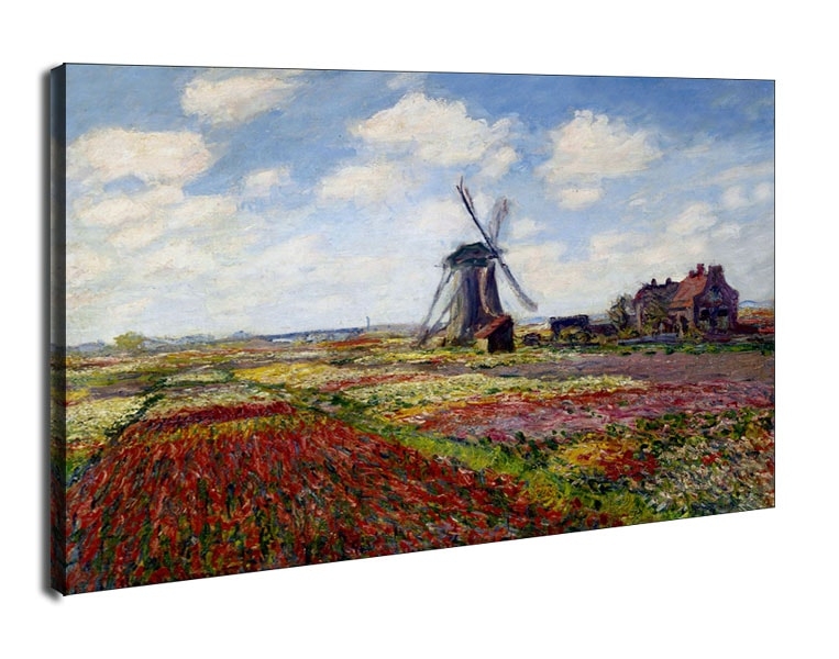 Fields of tulip with the rijnsburg windmill, Claude Monet - obraz na płótnie Wymiar do wyboru: 60x40 cm
