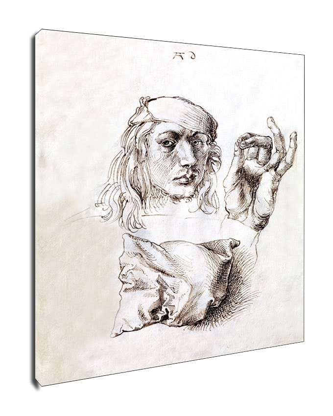 Self portrait, Study of a Hand and a Pillow (recto)_ Six Studies of Pillows (verso), Albrecht Durer - obraz na płótnie Wymiar do wyboru: 60x80 cm