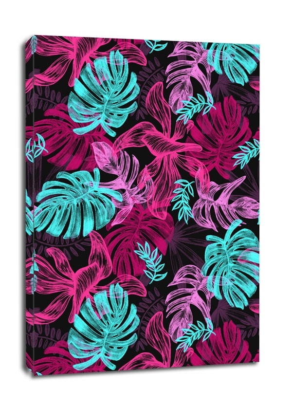 Liście tropikalne, różowe neony - obraz na płótnie Wymiar do wyboru: 30x40 cm