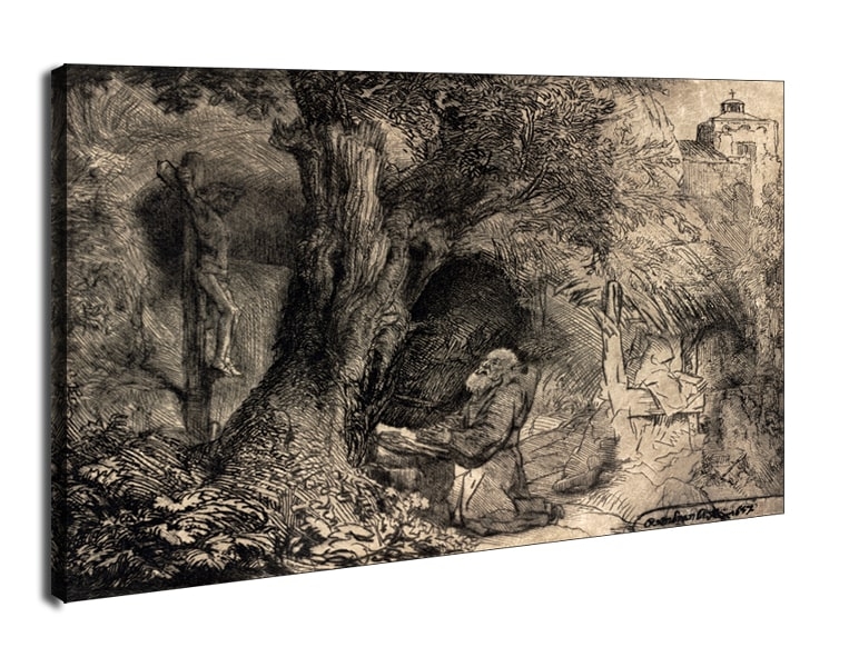 Saint Francis beneath a Tree Praying,, Rembrandt - obraz na płótnie Wymiar do wyboru: 80x60 cm