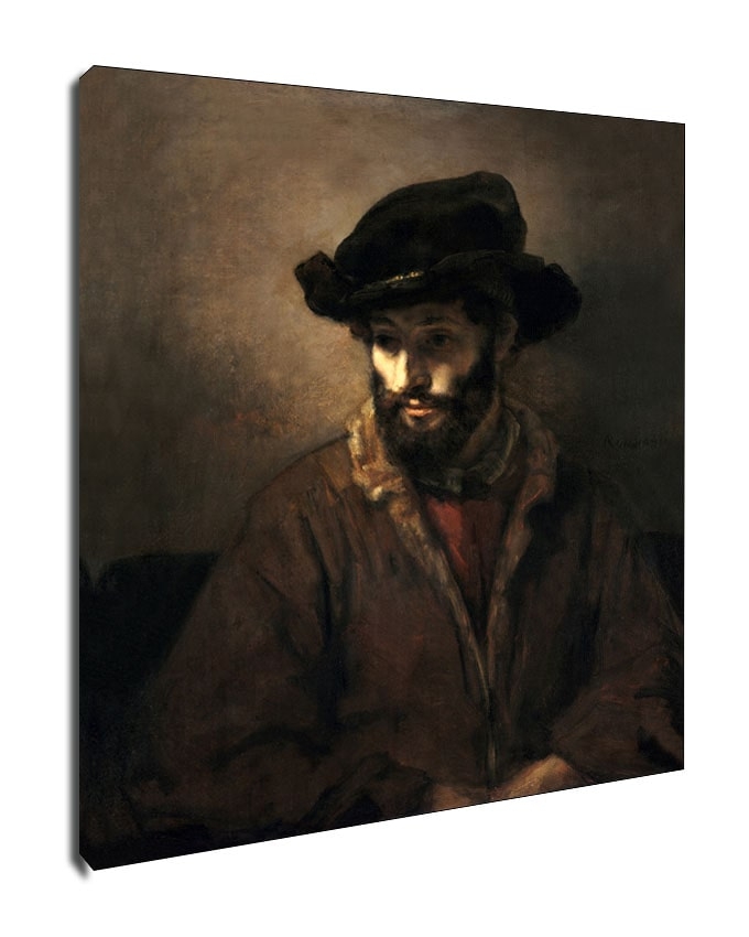 A Bearded Man Wearing a Hat, Rembrandt - obraz na płótnie Wymiar do wyboru: 70x100 cm