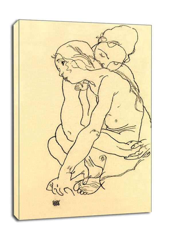 Woman and Girl Embracing, Egon Schiele - obraz na płótnie Wymiar do wyboru: 70x100 cm