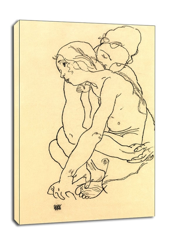 Woman and Girl Embracing, Egon Schiele - obraz na płótnie Wymiar do wyboru: 30x40 cm