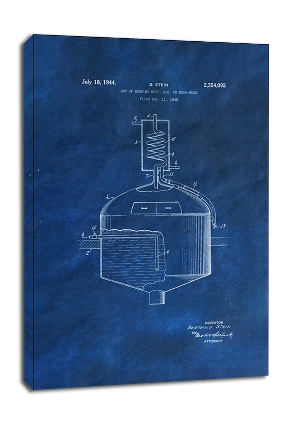 Patent, Sztuka Warzenia Piwa Projekt z 1944 Niebieski - obraz na płótnie Wymiar do wyboru: 40x60 cm