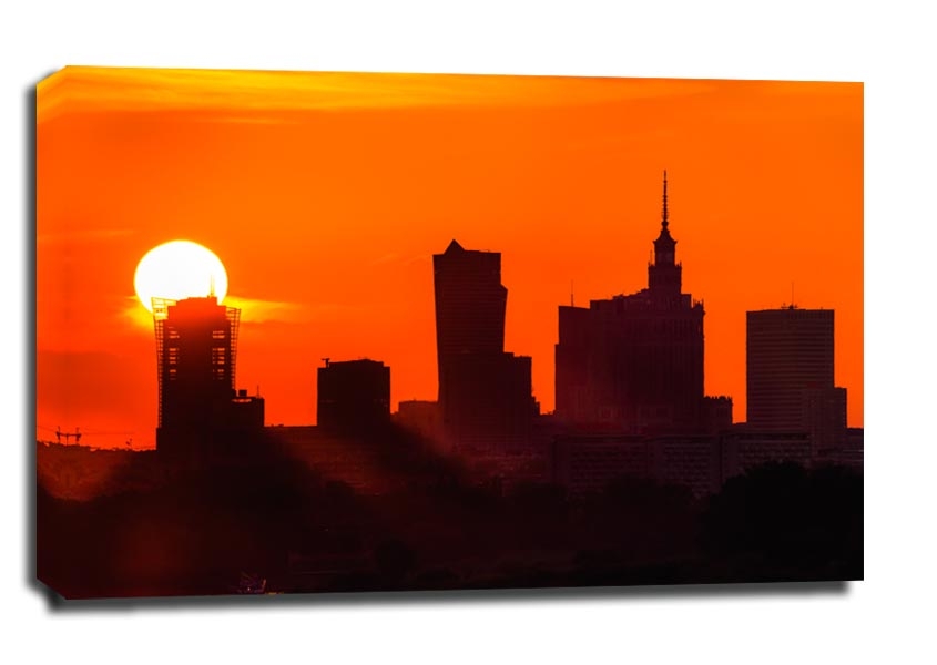 Warszawa Zachód słońca Wielka kula - obraz na płótnie Wymiar do wyboru: 80x60 cm