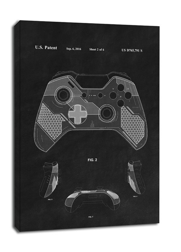 Patent, Kontroler XBox Czarny - obraz na płótnie Wymiar do wyboru: 50x70 cm