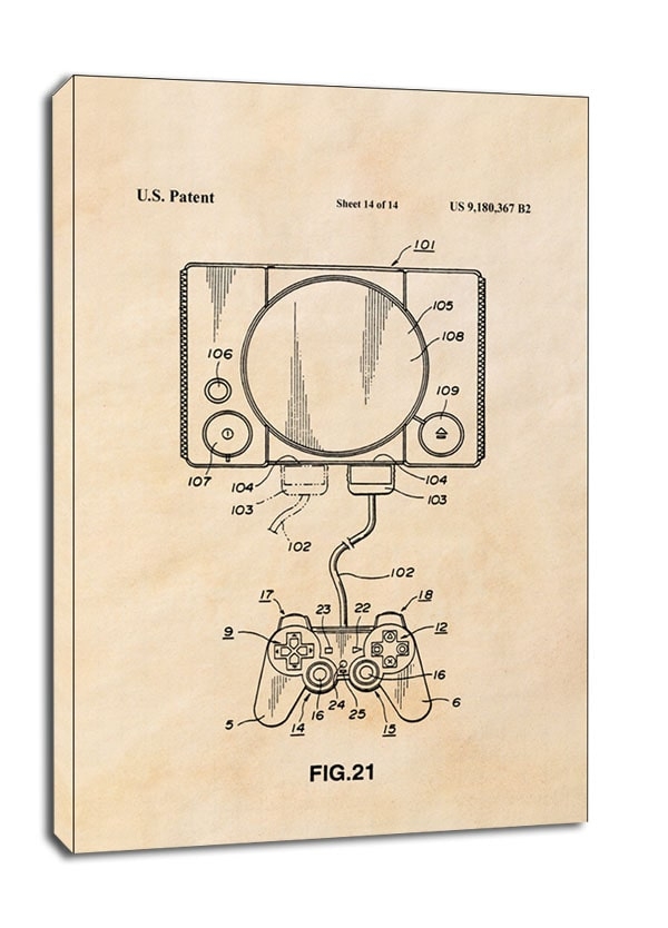 Patent, Konsola Sony PS1 sepia - obraz na płótnie Wymiar do wyboru: 50x70 cm